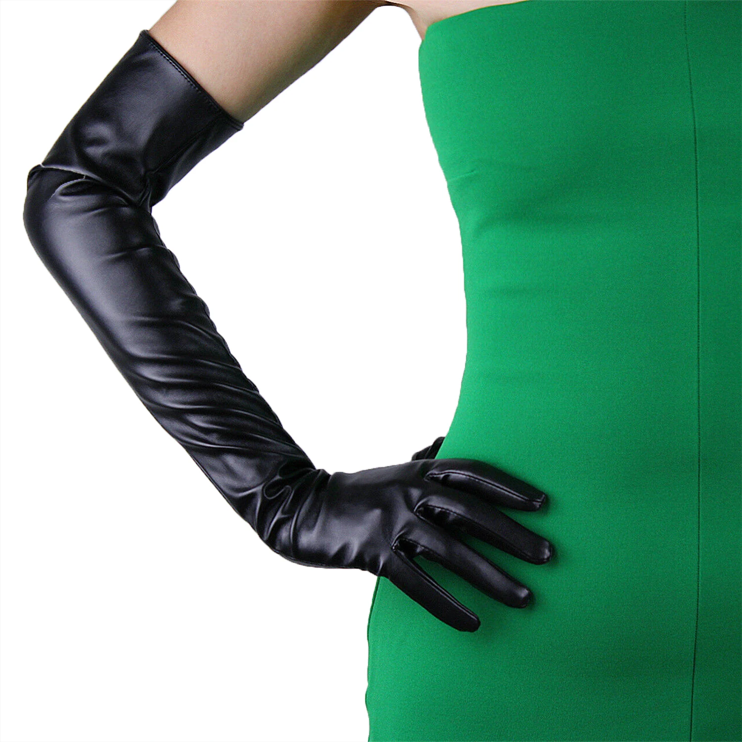 

DooWay Women Black Leather Opera Gloves 60cm TOUCHSCREEN Faux Leather PU Unlined Evening Party Dressing Fashion Finger Glove