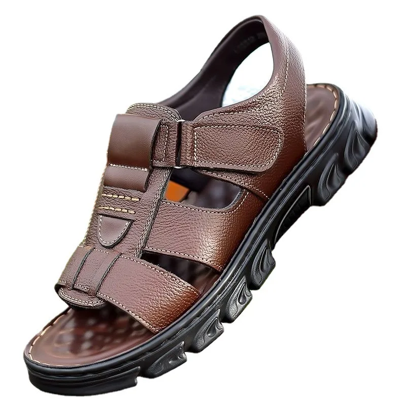 Genuine Leather Men Sandals Male Summer Outdoor Casual Cowhide Beach Shoes Men's Slippers Zapatos Hombre Chaussure Homme leather sandals summer sandals