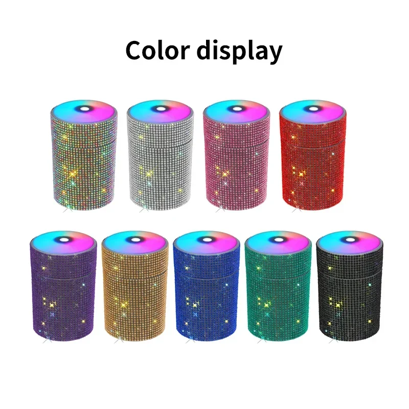 LED 조명이 있는 자동차 공기 가습기, USB 자동 디퓨저 가습기, 크리스탈 라인석 방향제, 자동차 블링 액세서리, 200ml