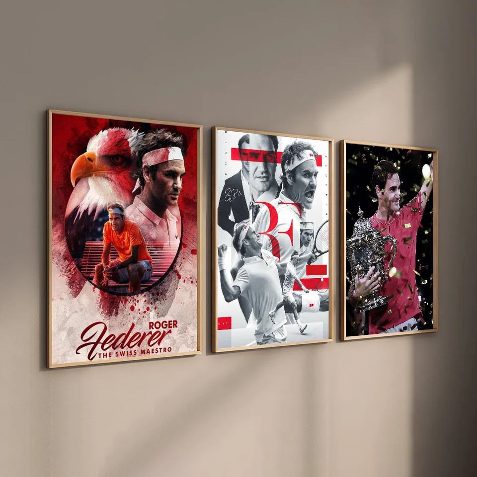 Poster Roger Federer Sur Toile 30x45 Cm - Décoration Murale Tennis, Impression Jet D'encre Haute Qualité - 3