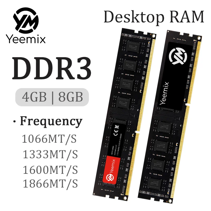 Yeemix DDR3 Desktop Memory 4GB 8GB 1066 1333 1600 1866MT/S PC3-8500 PC3-10600 PC3-12800 PC3-14900 UDIMM 240PIN Desktop RAM 1.5V