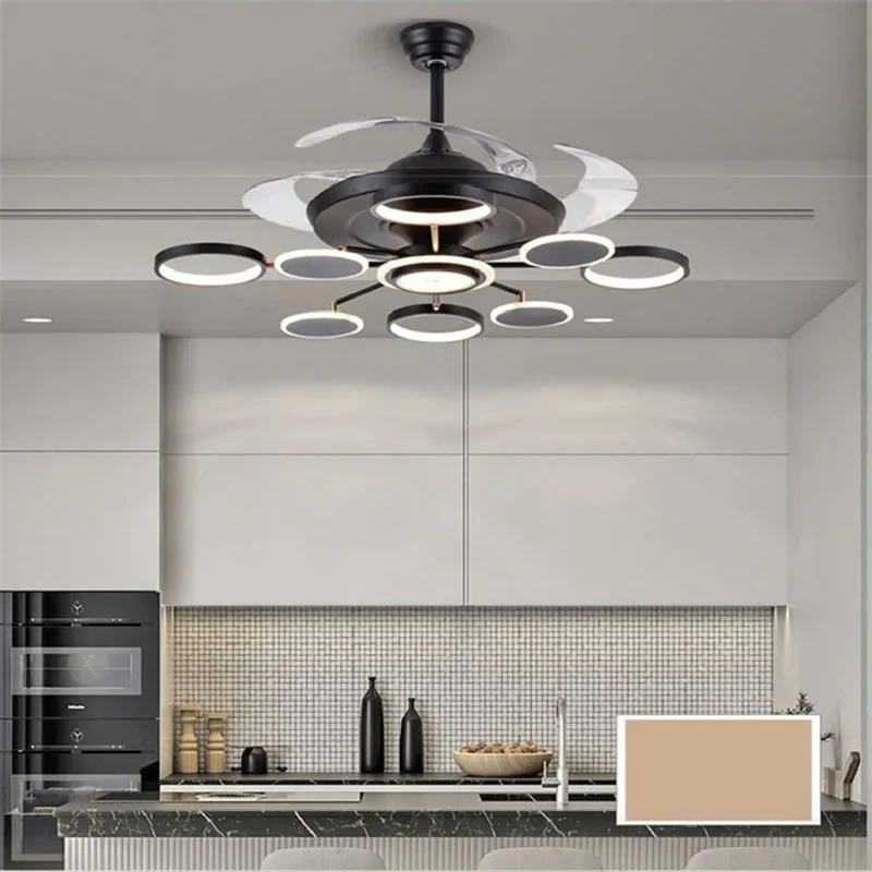 PLLY New Ceiling Fan Lights Modern Black LED Lamp Remote Control Without Blade For Home Dining Room Restaurant