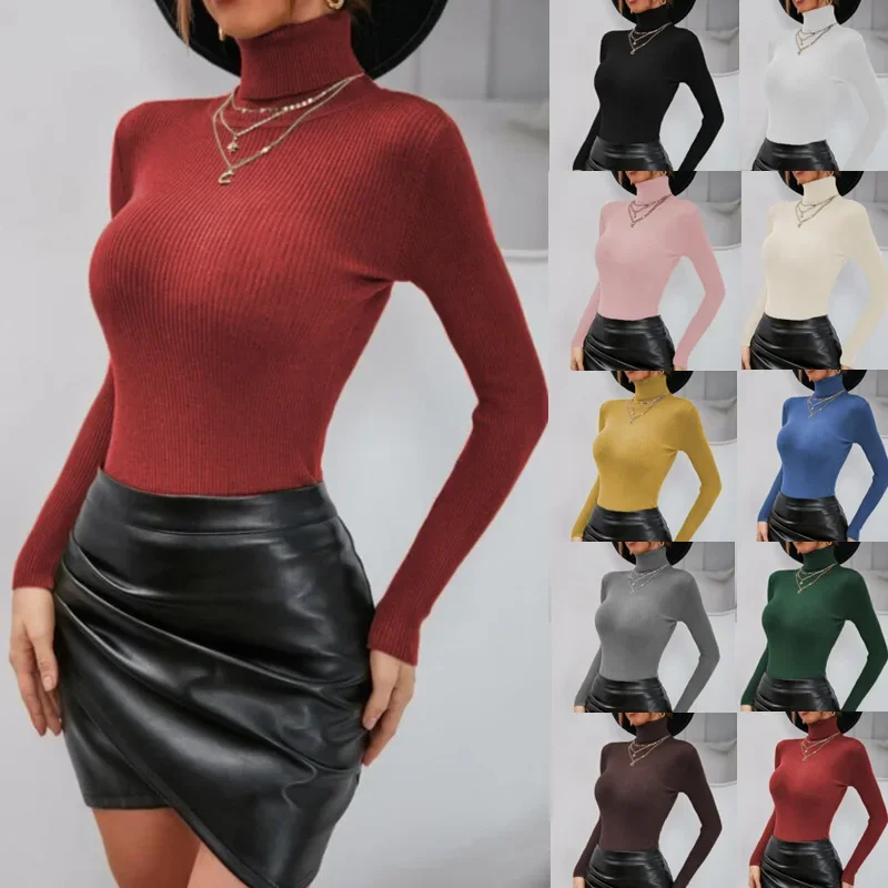 

Women Sweater Autumn Winter Clothes Casual Jumper Korean Fashion Turtleneck Sweater Sexy Slim Knitted Pullover Top Sueter Mujer
