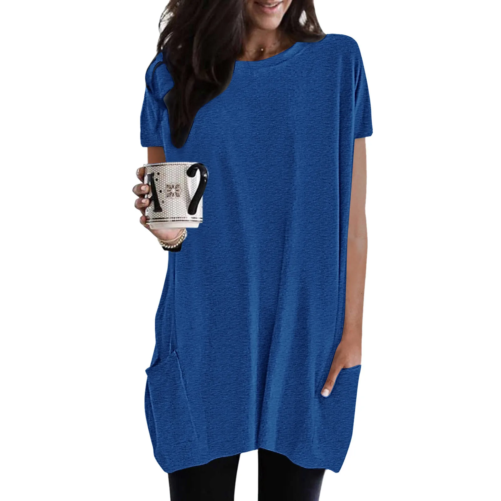

Women T-shirts Short Sleeve O Neck Women Tops Pullover Loose Solid Color Pocket Summer Casual Comfortable Top Women's Clothing