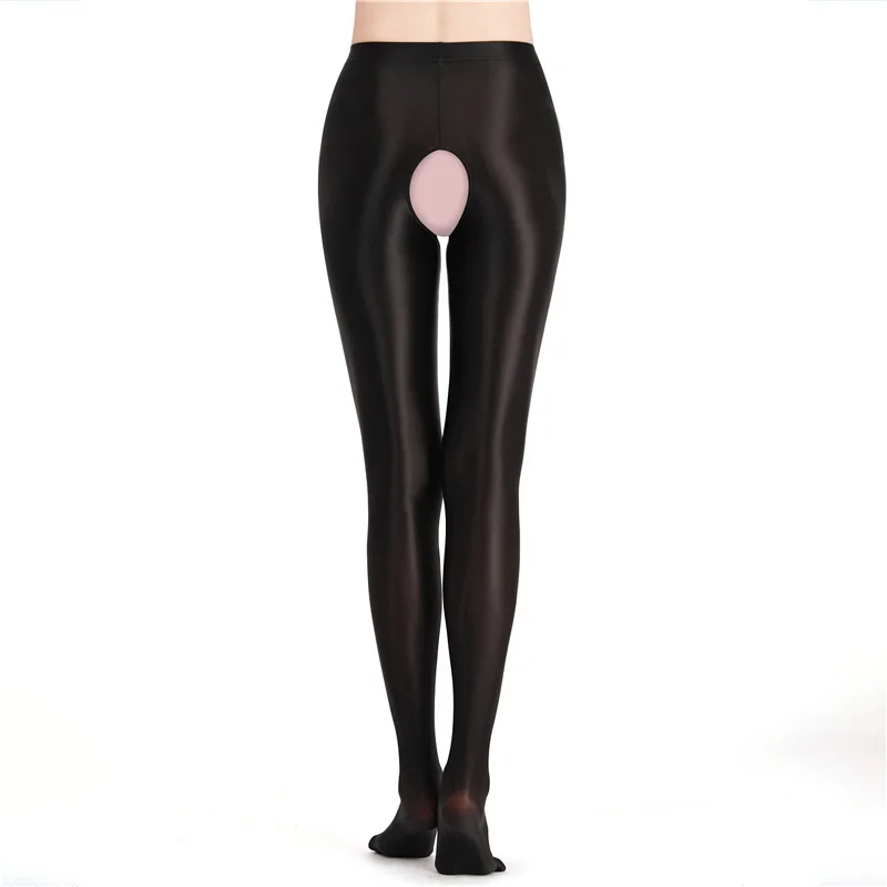Women Sexy Open Crotch Pantyhose Glossy Wetlook High Waist Exotic Tights  Oily Shiny Smooth Leggings Pants - AliExpress