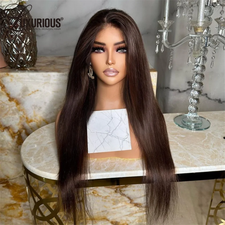 24 26 Inch Dark Brown Colored Straight Lace Front Wig 