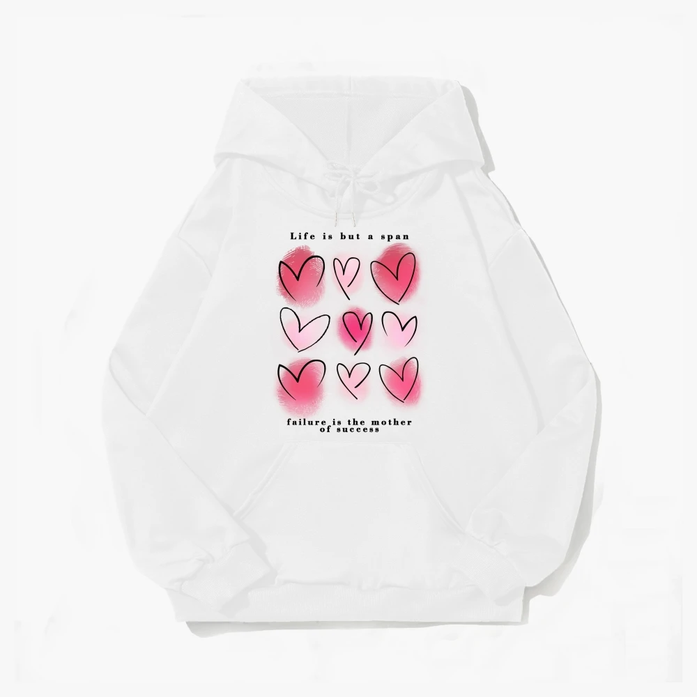 Autumn Love Pattern Sweatshirt Nine-Square Grid Pocket Drawstring Hoodie Pullover Top Cute Funny Pink Kawaii Winter WomenClothes