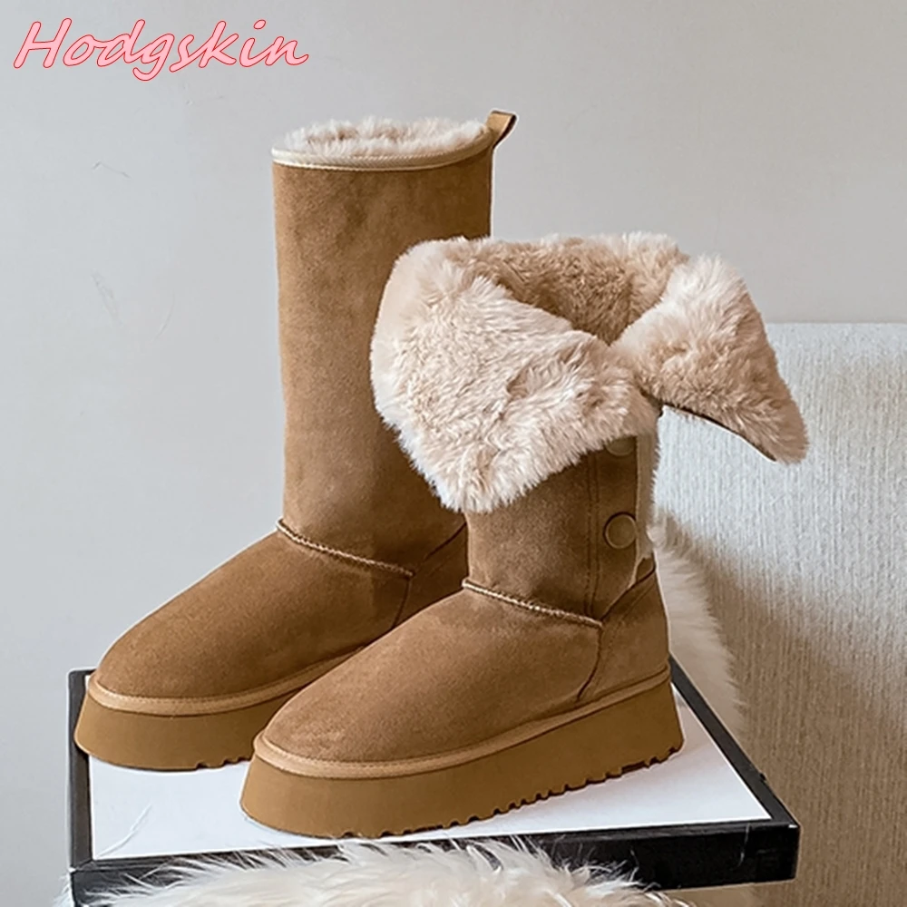 

Two Way Wear Women Winter Boots 2024 New Thick Sole Button Mid Calf Boots Winter Warm Casual Height Increasing Cotton Boots