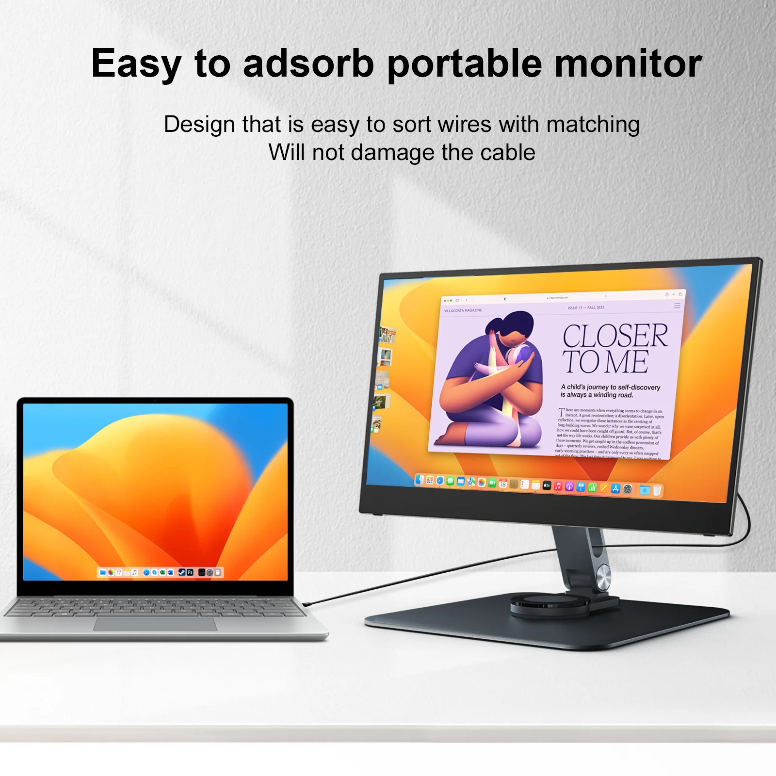 Black Magnetic Metal Stand 360° Rotatable Holder for Portable Monitor, iPad & iPhone Displays,  Stable 3KG Bracket 5
