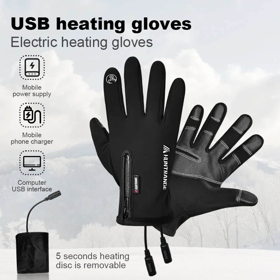 Winter Heated Gloves Unisex Waterproof Windproof Cold Gloves Snowboard Moto Ski Riding Driving Warm Touchscreen Zipper Gloves 2