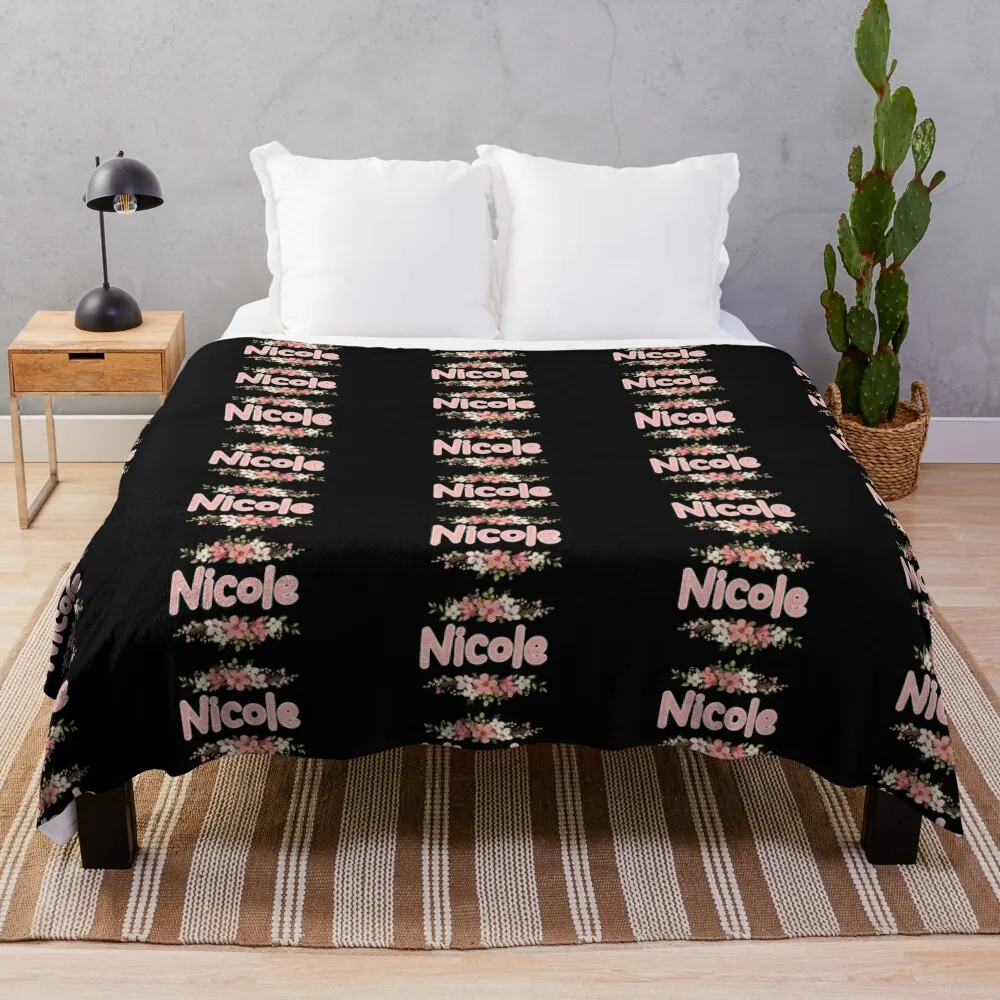

Flower Nicole Name Label (Black) Throw Blanket Plush Flannels Blanket Vintage Blanket manga