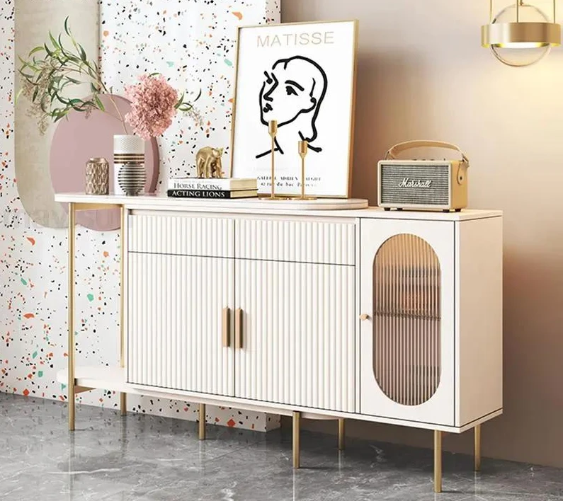

New Arrival Buffet Sideboard Living Room Cabinet Dressers Kitchen Corner Storage Modern Home Decore White Finish Console Table