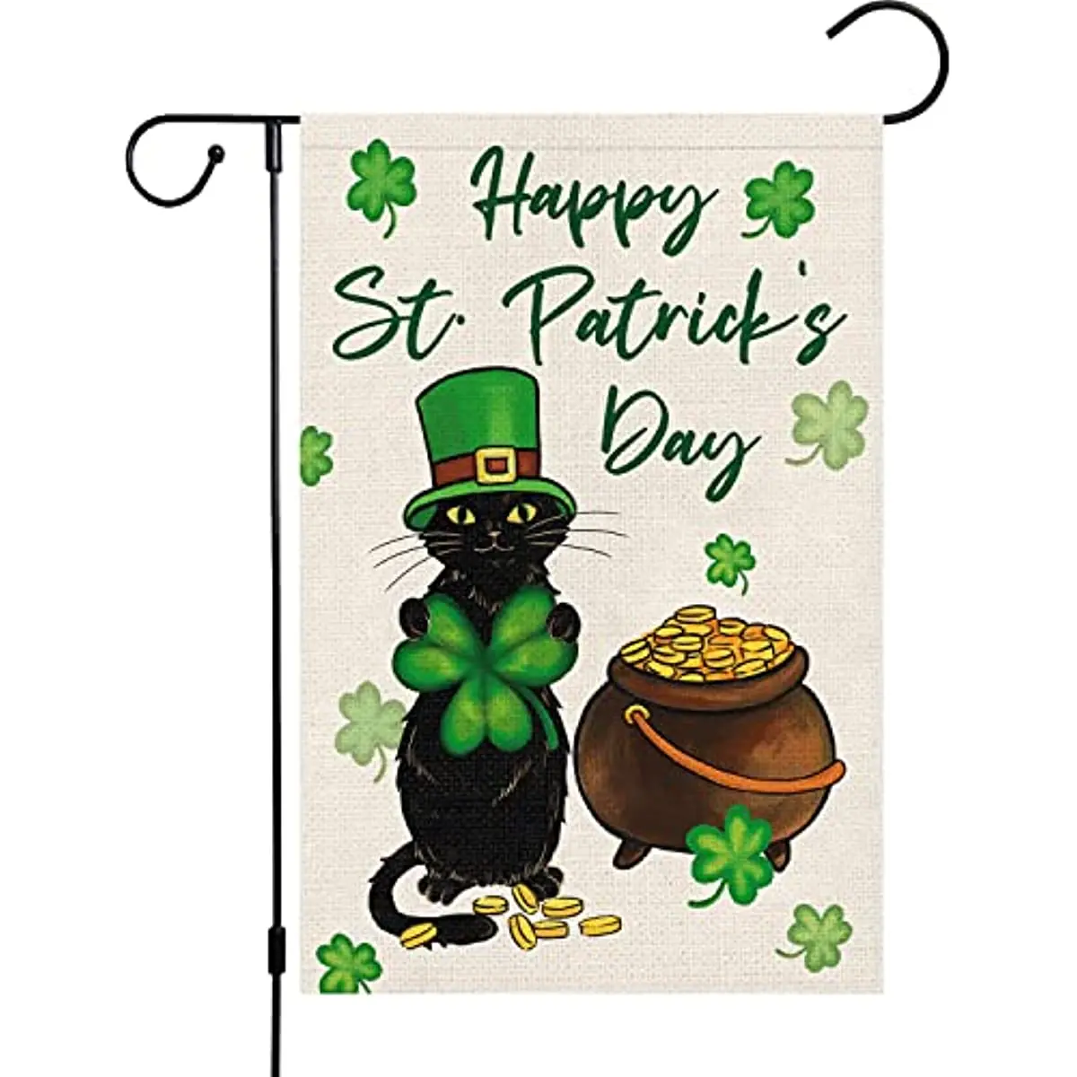 

Welcome St. Patrick's Day Garden Flag 12x18 Double Sided Burlap Small Lucky Shamrock Cat Yard Flag Mini Irish Home Outside