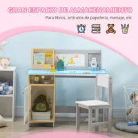 Homcom Bureau d'enfant en bois avec chaise et table avec organisateur et tableau blanc pour +5 ans 90X45X85 cm Gris 3