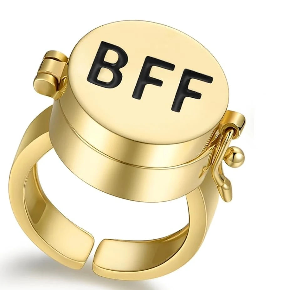 YILUOCD 2 Stück goldfarbene Spinner-BFF-passende Ringe, beste Freundin, offener drehbarer Ring für immer, Freundschaft, niedlicher Cartoon-Anime-Schmuck