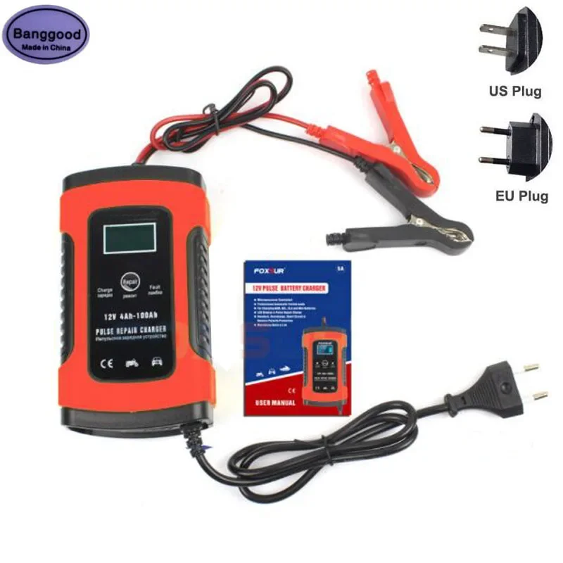 Digital LCD Display Full Automatic Car Battery Charger 110V to 220V To 12V 6A Intelligent Fast Power Charging Wet Dry Lead Acid