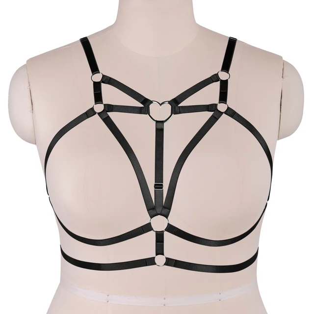 Black Strappy Harness Cage Bra Gothic Elastic Body Belt Cupless Bra