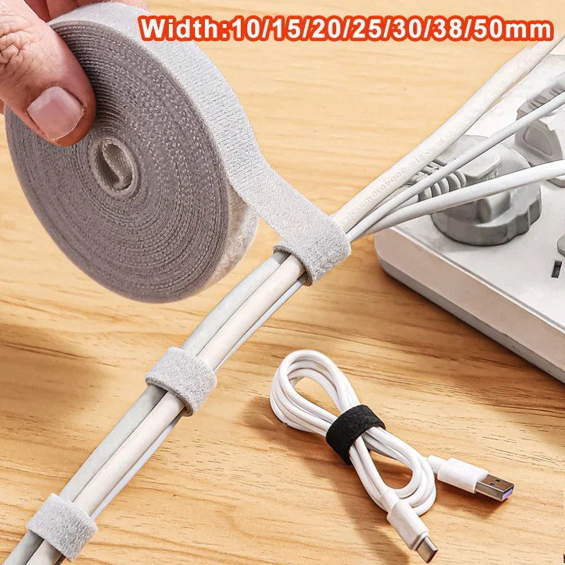 Cable ties 5Meter/Roll Reusable Fastening Tape Cable Ties 10/15/20/25/30/50mm Double Side Hook and Loop Straps Cable Wire Management Tape