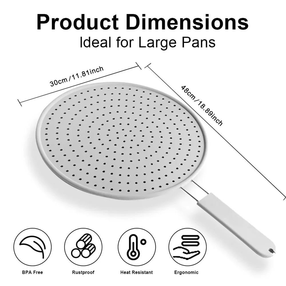 Silicone Kitchen Splatter Screen with Handle Heat-resisting Oil Splash Guard Drain Board Cover Kitchen Frying Pan Lid