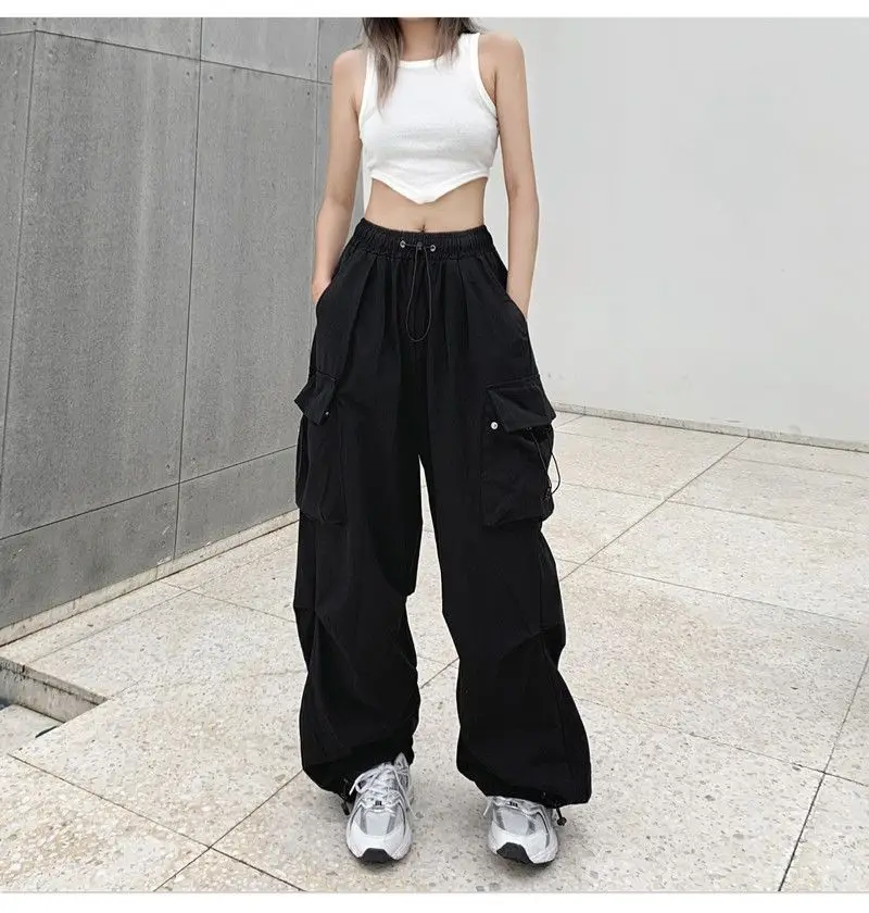 

Y2K Parachute Pants Women Hippie Streetwear Oversize Pockets Cargo Trousers Harajuku Techwear Wide Pantalone Egirl Style