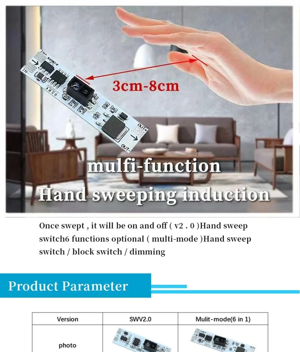 Description Picture 2 of itemShort Distance Scan Sensor Capacitive Touch Sensor Switch PIR Motion Sensor Switch Module 3A Constant Voltage For Smart Home