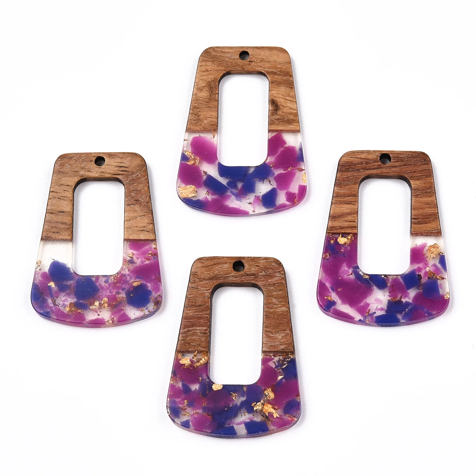 20pcs Transparent Resin Wood Trapezoid Pendants Charms with Foil For Jewelry Making Earrings Necklace DIY Accessories