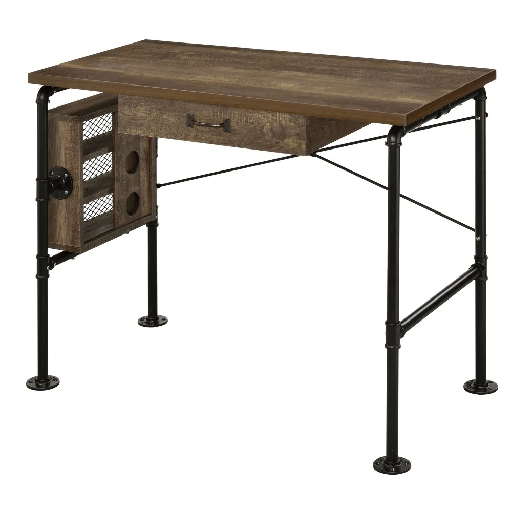 Computer Desks,Weathered Oak and Black 1-drawer Writing Desk,Office Desks 2