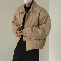 Men Jacket Lapel Collar Men Trench Coat All-match Men Jacket Solid Color Long Sleeves Casual Short Bomber Jacket Outwear 1