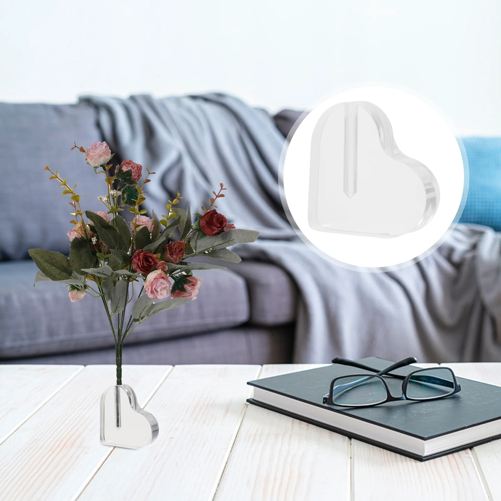 Love Flower Arrangement Base Fake Rose Display Heart Shape Holder Container Single Shelf Acrylic 3