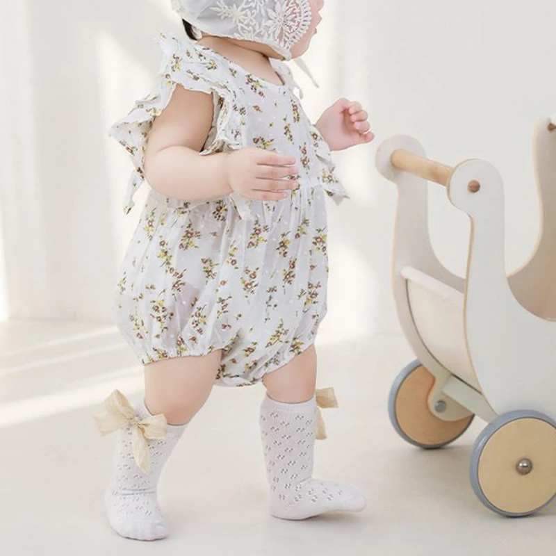 

0-5t Female Baby Stockings Princess Hollow Mesh Big Bow Toddler Socks Summer Cute Knee-High Socks Mid-Tube Socks