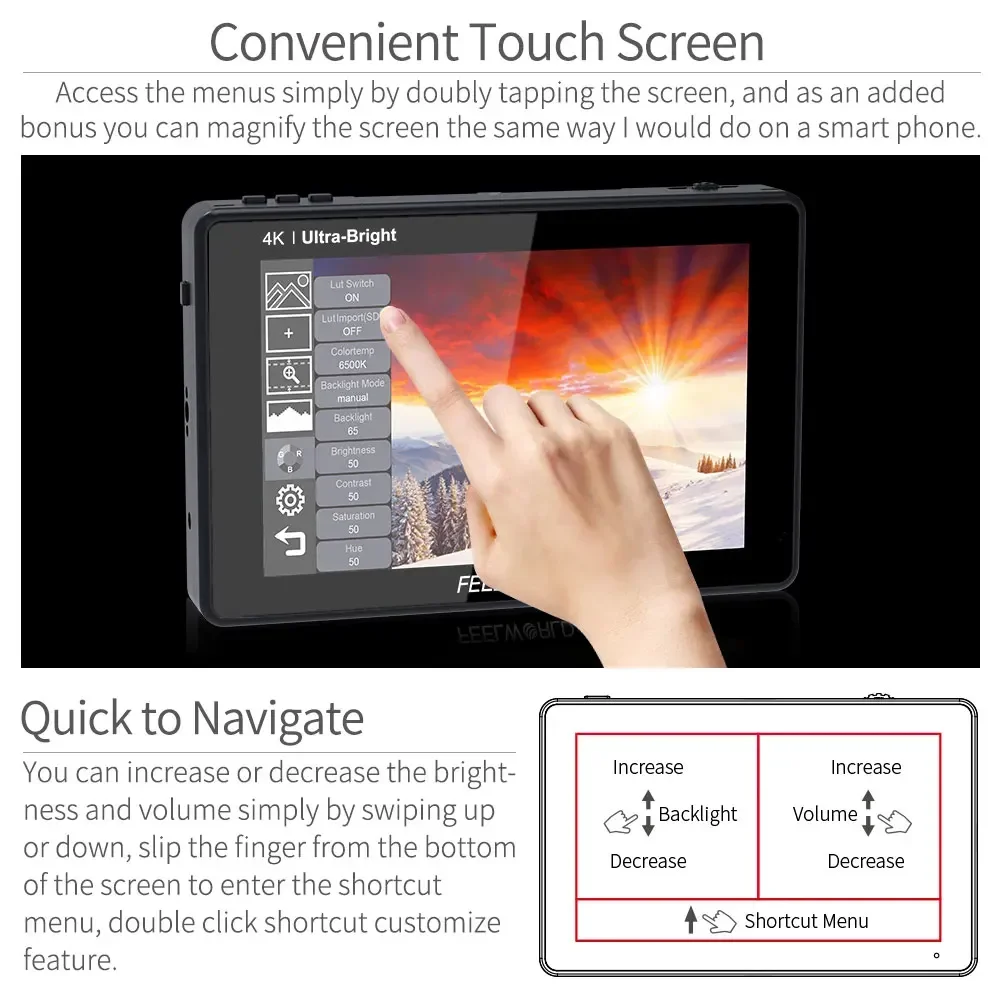 FEELWORLD LUT7 7 Inch Field Camera Monitor 2200nit Touch Screen 3D LUT HDMI Input Output Full HD 1920x1200 dslr field monitor