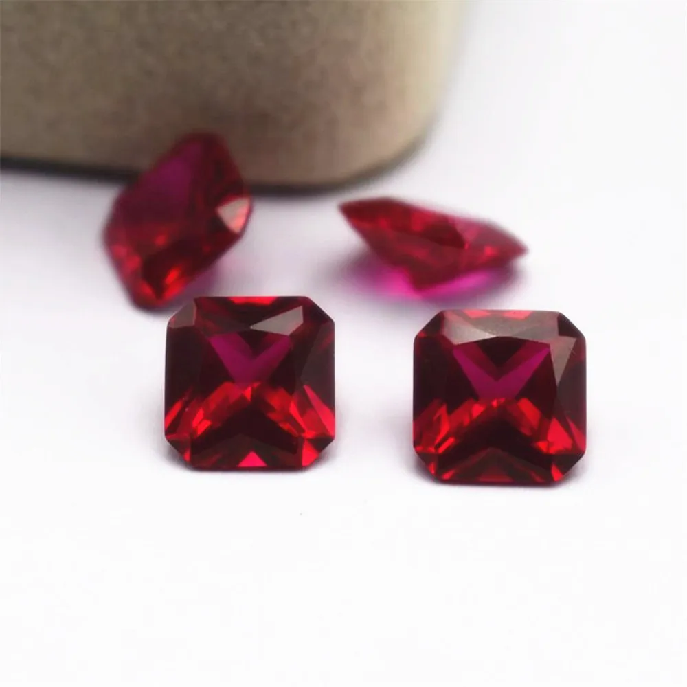Mohs Rubino Rosso Sangue Di Alta Qualità Durezza 9 Pietra Preziosa Sfaccettata Quadrata Rubino Taglio Radiante Rb035