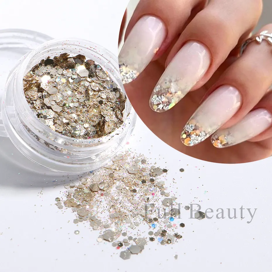 6pcs Champagne Rose Nail Glitter Flakes Mixed Hexagon Sequins Powder Fall Winter Mermaid Paillette Nail Decorations LA1539-52 nail powder nail glitter nail decoration nail decorations nail flakes