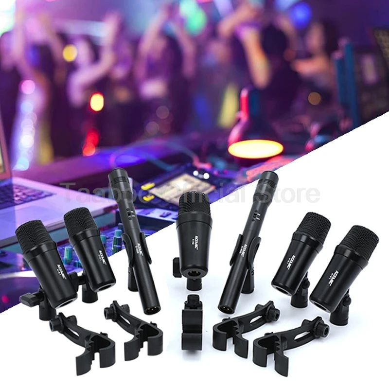 Multi Microphone Kits Professional Musical Instrument Set Sound Recording Wired Mic for Bar Band Stage Performance Show with Box