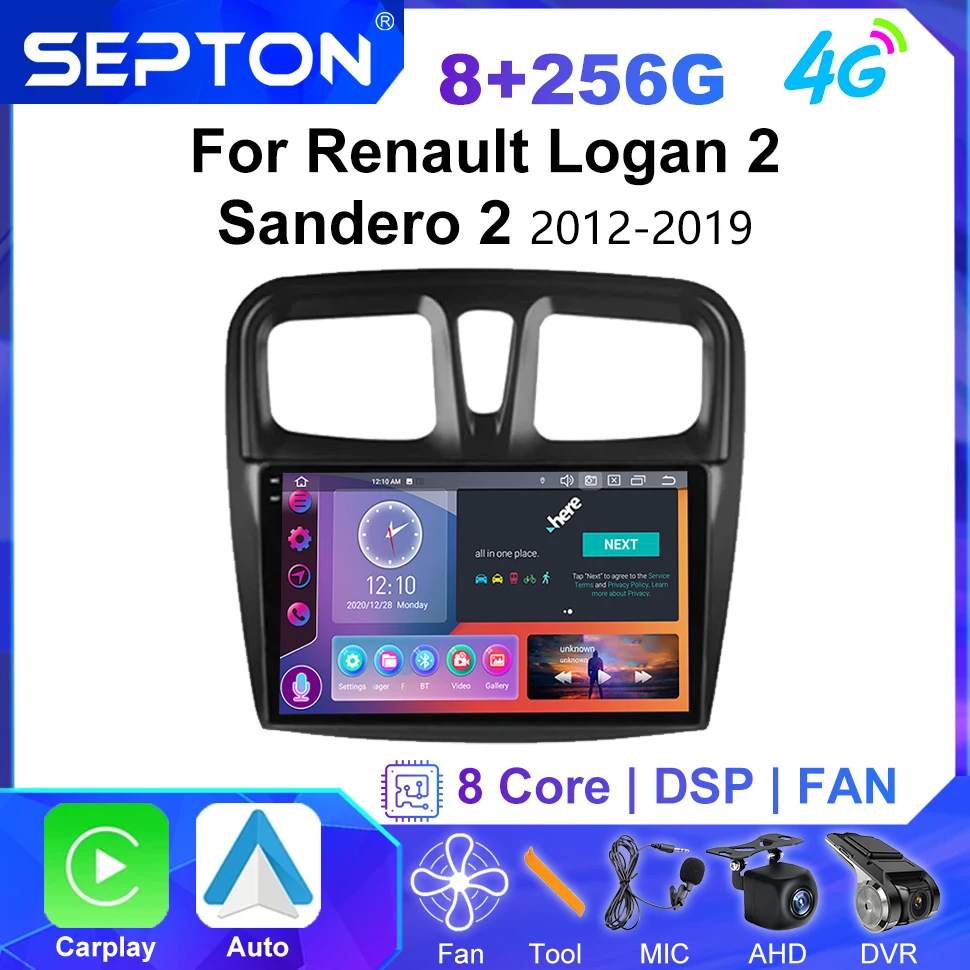 

SEPTON Android 12 Car Radio Carplay For Renault Logan 2 Sandero 2 2012-2019 Multimedia Video Player Stereo GPS 2Din Head Unit 4G