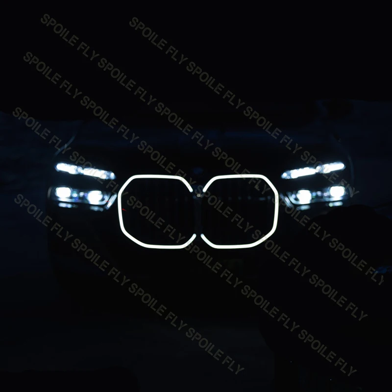 고품질 M-퍼포먼스 스타일 BMW X7 G07 LCI 2023 2024+ 차량용 프론트 범퍼 그릴 LED 라이트 스트립 그릴 글로시 블랙