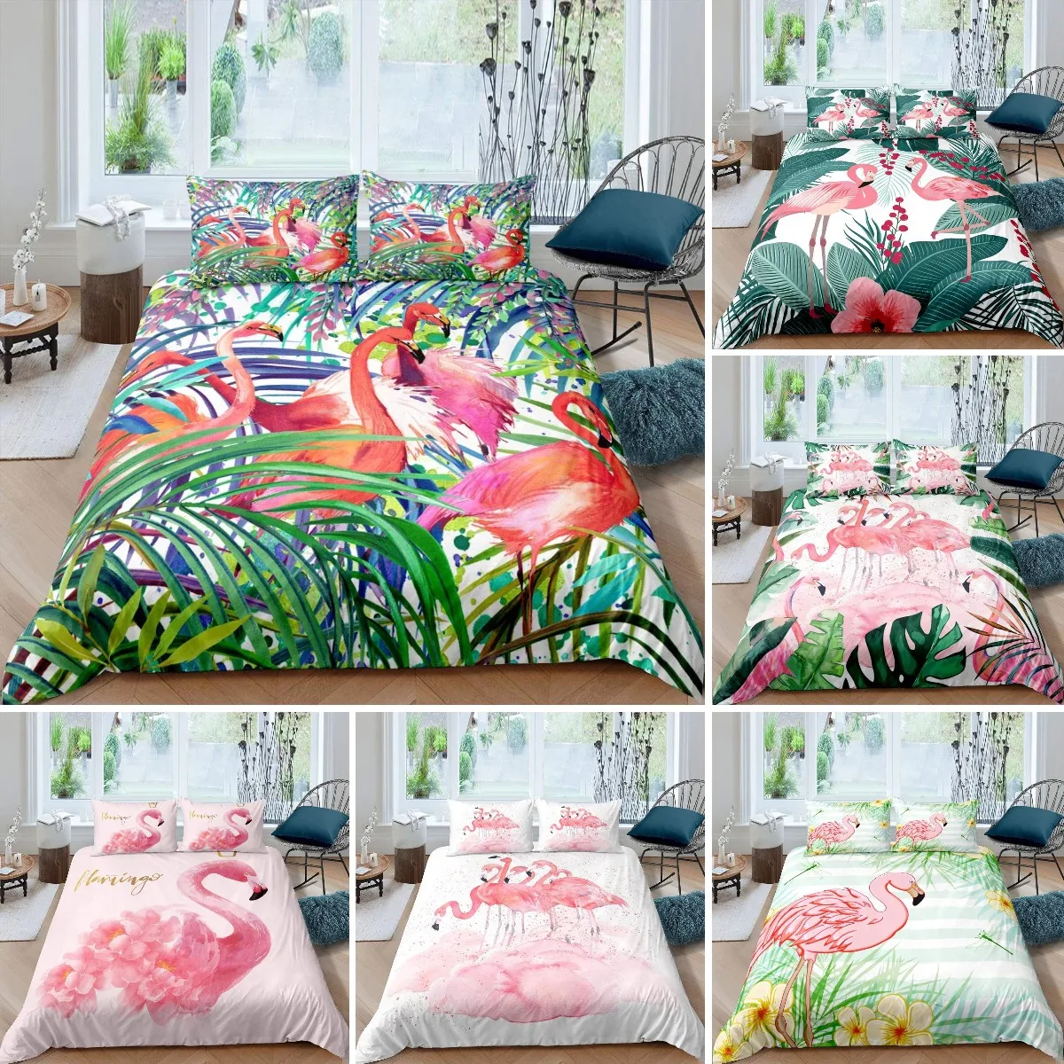 Tropical Flamingo Palm Aniaml Kids Quilt Durex Full Twin King Size3Pcs Copripiumino Biancheria Da Letto Set Bedspread200X200 240 X220
