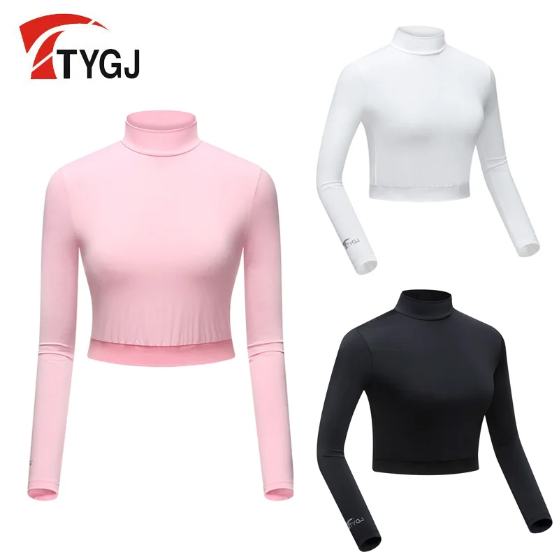 TTYGJ Golf Clothing Summer Sun Protection Clothing Ladies Ice Silk Bottoming Clothes High Waist Half Long Sleeve T-shirt women golf clothing