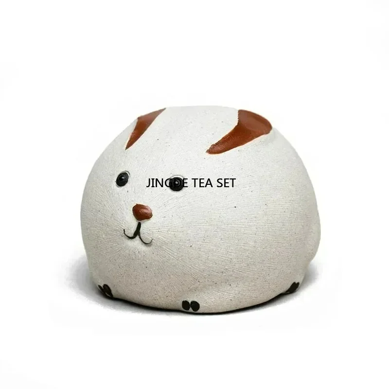 Yixing Purple Clay Tea Pet Zodiac Rabbit Statue Tea Carving Crafts Handmade Purple Clay Tea Set Ornament