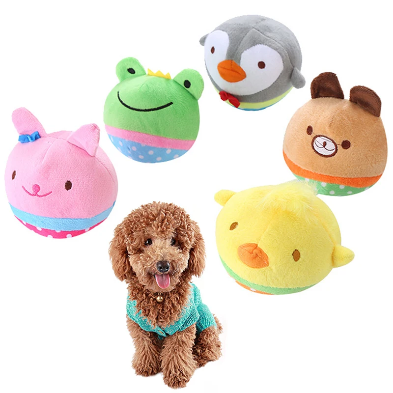 Pet Chew Squeaky Toys Cute Cartoon Animals Shape Plush Ball Puppy Cat Molar Bite Toy Soft Press Sound Stuffed Dogs Training Toy funny vegetables carrot plush toy sound squeaky children toy gift stuffed plant kids birthday gifts cute pet chew squeak toys