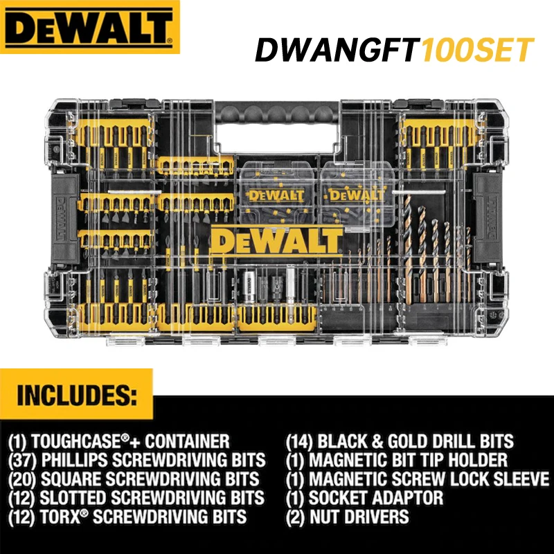 DEWALT FlexTorq Bit Set 100pc ToughCase + sistemi ağaç İşleme matkap