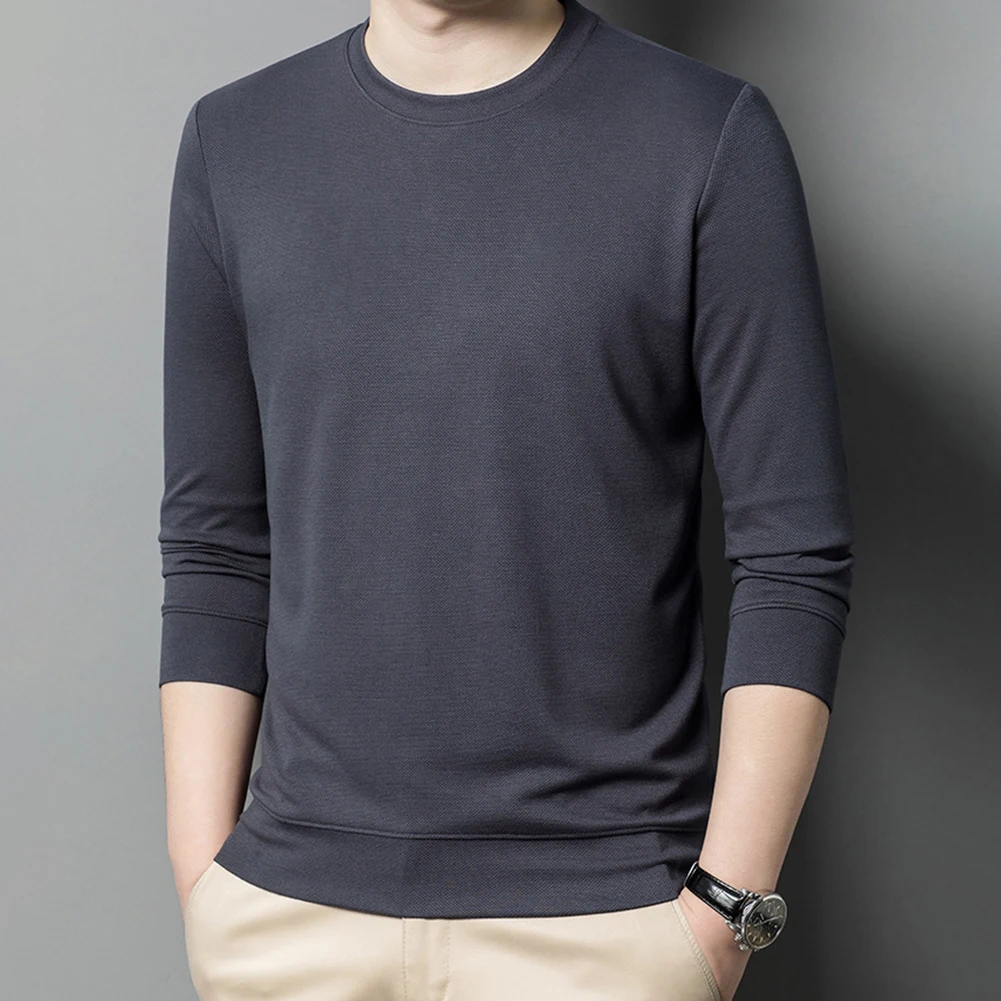 

New Men Autumn Solid Color Pullover O Neck Long Sleeve Sweateshirt Casual Loose Top Mens Slim Comfortable Underlay Sweater