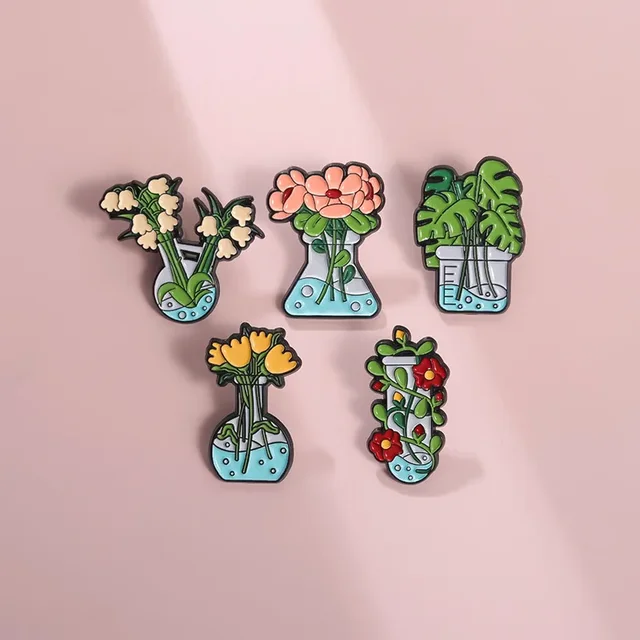Beautify Plant Flower Vase Brooch Enamel Pins Funny Cute Metal Brooches Backpack Lapel Badge Jewelry Gift for Friends Wholesale