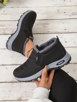 Women's shoes, winter cotton shoes with fleece and thickened mid-top, warm and casual snow boots 1