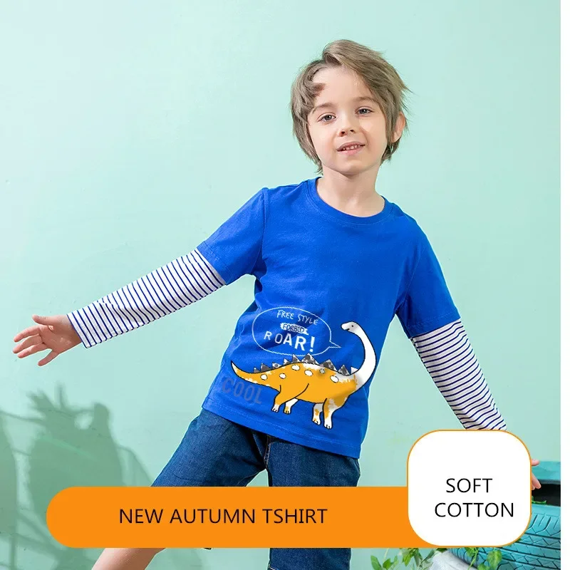 

Long Sleeve Kids Boys' Clothing T-Shirts Spring Autumn Children Girl Tops Cartoon Dinosaur TShirts Cotton Kids Clothes 2-10Years