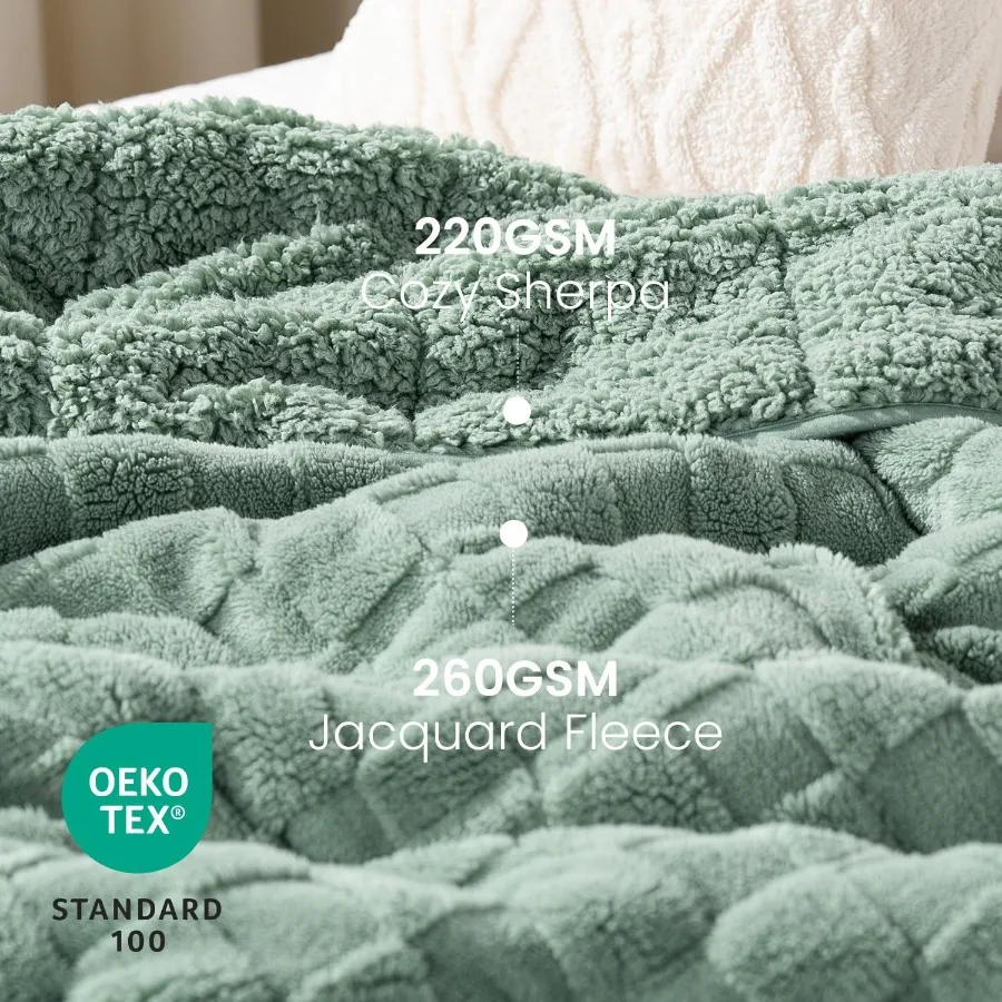 Cozy Fluffy Jacquard Checkered Sherpa Weighted Blanket for Adults 20lbs Queen Size 60 x 80 inches Ideal for Couch or Bed Use in