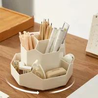 White/Pink Pen Stand 360°Rotatable Pen Holder Large Capacity Desk Pencil Storage Box 9-Grid Stationery Organizer School Office 2
