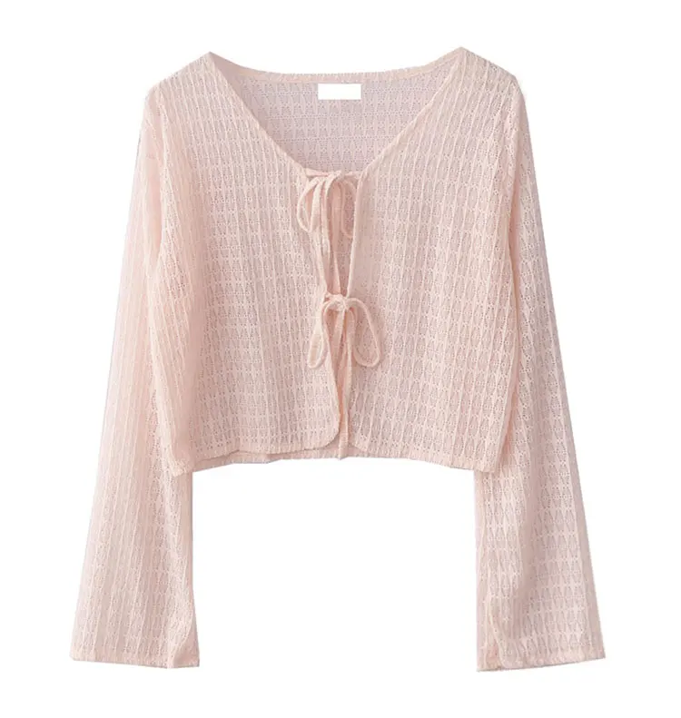 19090 pink double strap lace cardigan