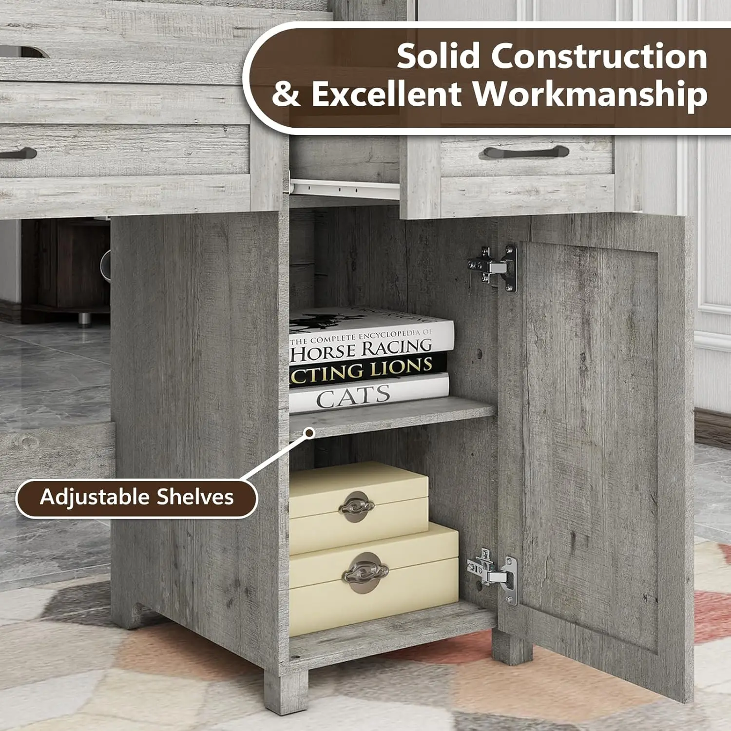 47" Executive Desk, Computer Desk with Drawers and Storage Cabinet, Workstation with Hutch for Home Office