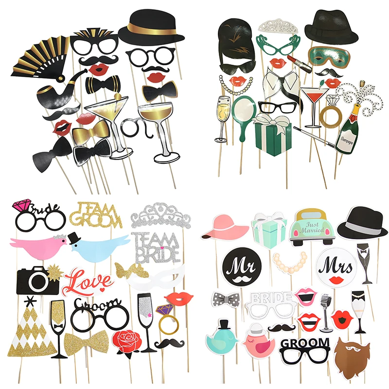 Photo Props Photobooth Just Merried Funny Glasses DIY Birthday Baby Shower Boy Girl Photo Booth Props Wedding Decorations